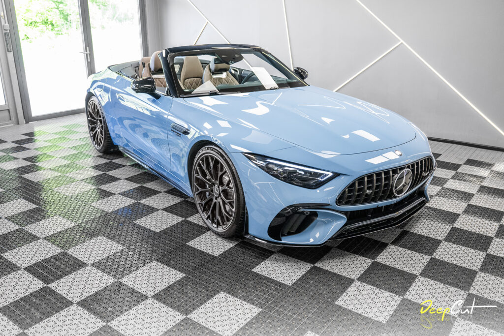 Mercedes SL 63 AMG po aplikacji folii ochronnej PPF – widok z przodu